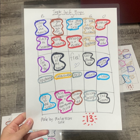 Handmade Taylor Swift Bingo Sheets - Set of 6 - Picture 6 of 7